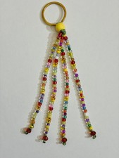 Four-Strand Boho Beaded Keychain Festive Colors Red End Beads 4in Handmade
