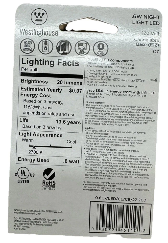 Westinghouse 4W LED Nightlight Bulb 45110 4-Pack (2 Bulbs per Pack) - Image 4 of 4