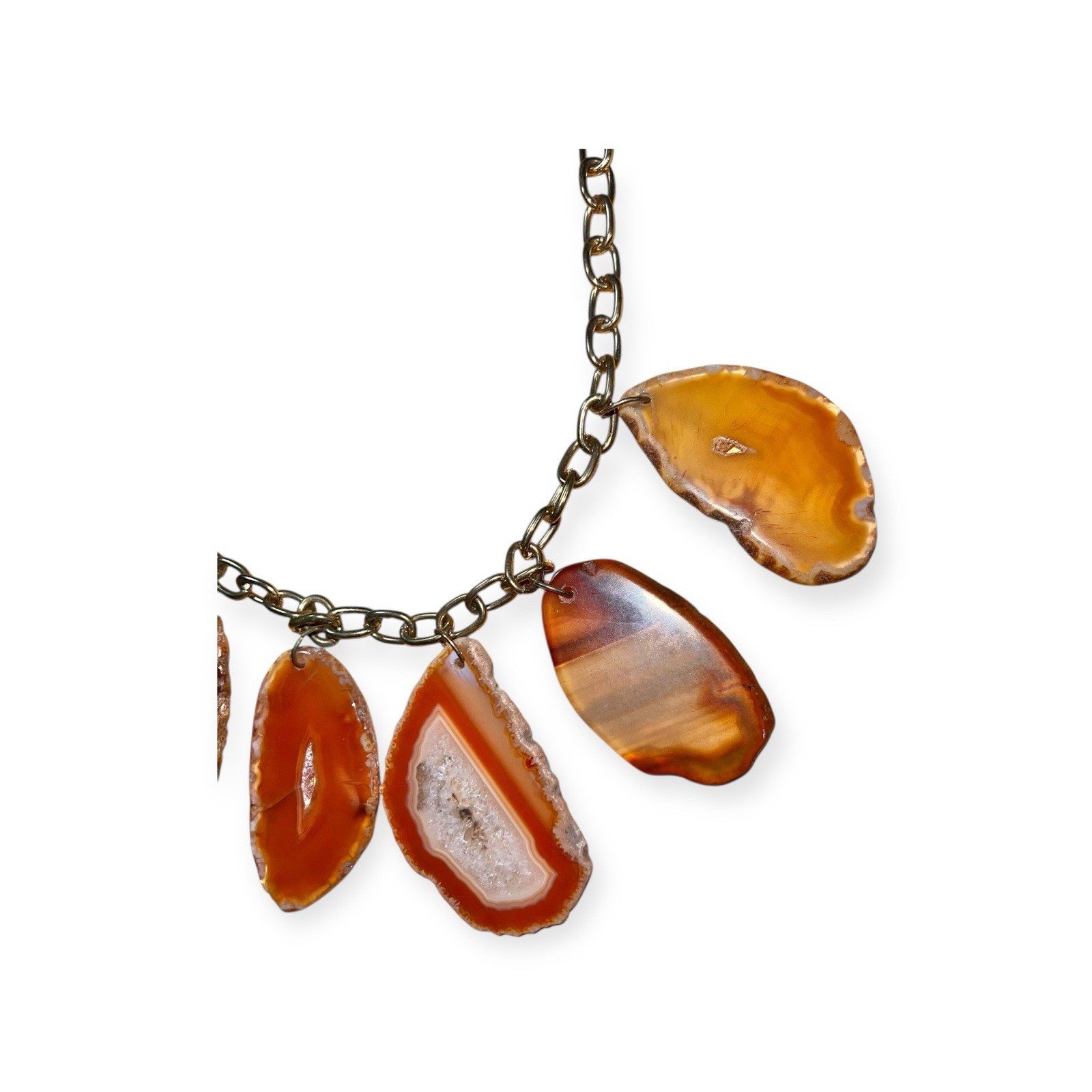 GEMSTONE STATEMENT NECKLACE AGATE QUARTZ GEODE FA… - image 17