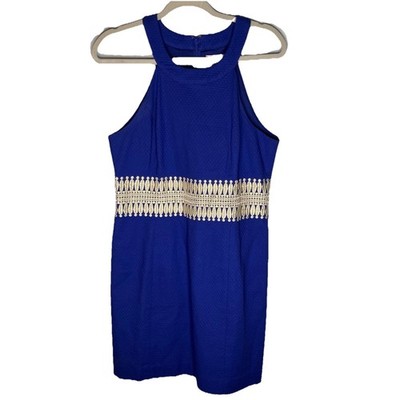 Lilly Pulitzer Ashlyn Shift Dress 10 Royal Blue Sleeveless Gold Trimmed  Waist | eBay