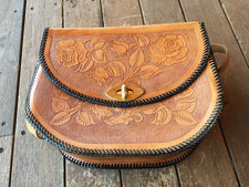VINTAGE HAND TOOLED LEATHER PURSE ROSE DESIGN