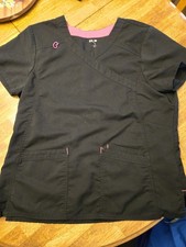 Scrubstar Scrub Top size S Black w/Pink Trim -Chest 20"/L 26"