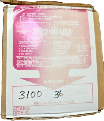Adams Rite 3100T36-US32D 36  Fire-Rated Single Top Vertical Rod Exit Device NOS