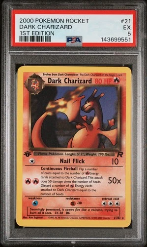 2000 POKEMON ROCKET 1ST EDITION #21 DARK CHARIZARD PSA 5
