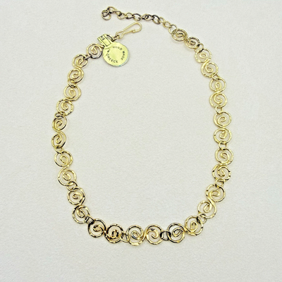 #ad Gold Plated Greek Meander Choker Necklace Hammered Micro Swirl Jewelry Stackable $25.00