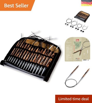 223800 Rundstricknadel Set 4 10 mm | Austauschbare Nadeln aus Holz mit Seilen...