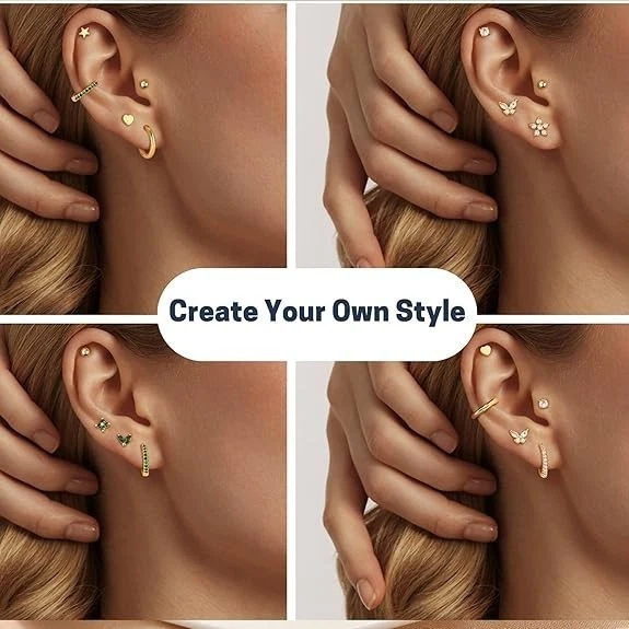 Hypoallergenic Surgical Steel Earrings for Sensitive Ears 14K Gold Flat Back Ear - Image 4 of 4