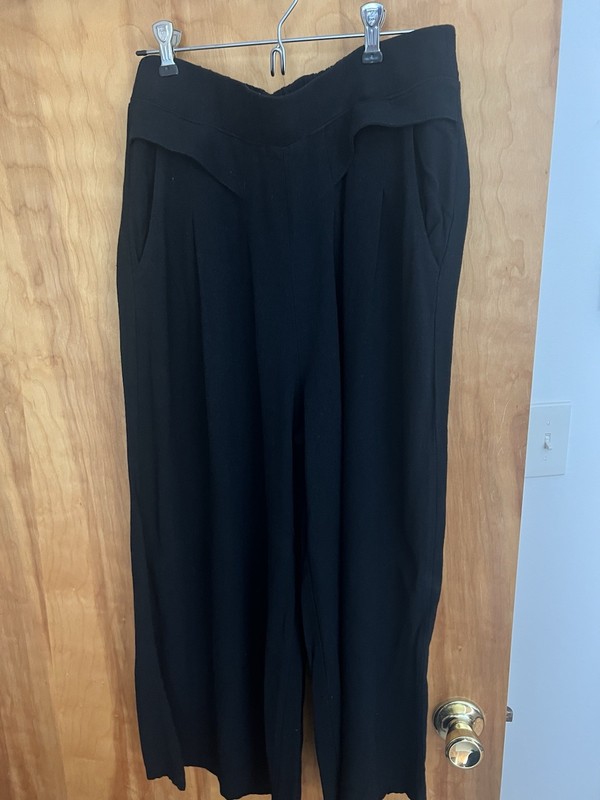 Linen Blend Ladies Wide Leg Capri Pants Black Sz L