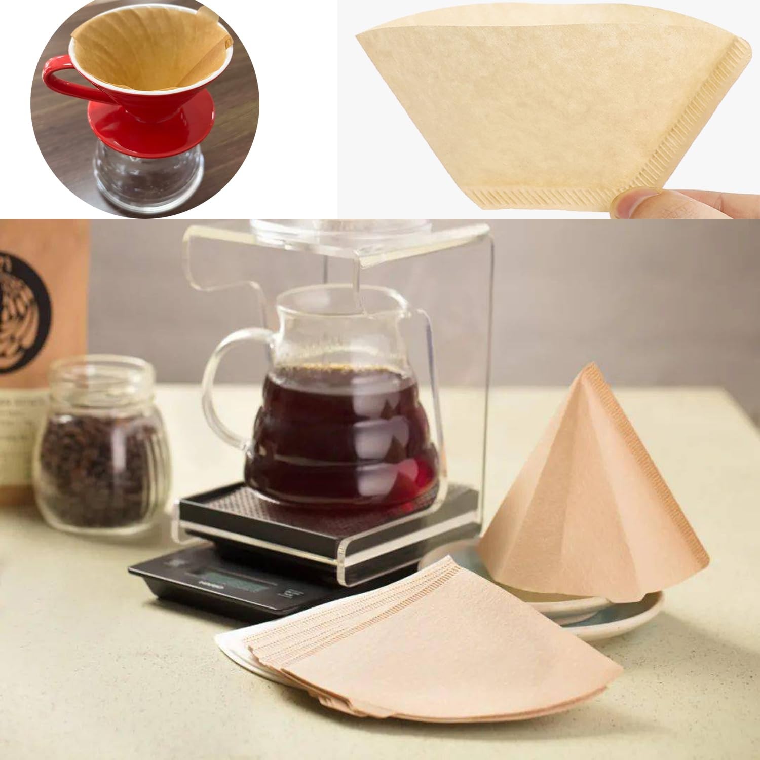 Cone Coffee , 200pcs Unbleached Brown , 2-6 Cup, with Hario V60 02, CHEMEX 3-...