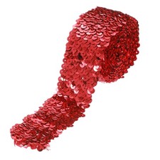 2.2 Yards 2 Inch Elastic Sequins Trim 5 Row Flat Sequin Strip Red