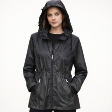 Chaqueta cortavientos con capucha con estampado de logotipo MICHAEL Michael Kors para mujer S negra Gorpcore