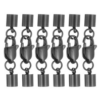6Er-Set Lederendkappen 4,5Mm Mit Karabinerhaken FüR Schmuck, Schwarz
