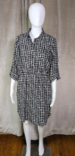 LOFT Shirt Dress Small Womens Knee Length Black White Brushstroke Grid