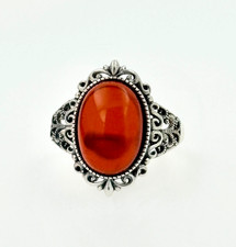 Red Amber Adjustable Ring Solid 925 Silver UK Size P-US 7.75 Certificate Boxed