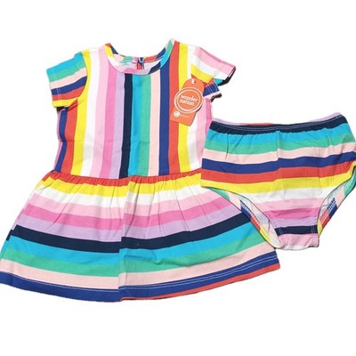 Wonder Nation Baby Girls Rainbow Stripe Dress & Bloomer Outfit 18 Months 