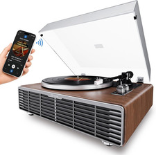 High Fidelity Vinyl Record Player with 4 Built-In Speakers, Bluetooth Input Belt