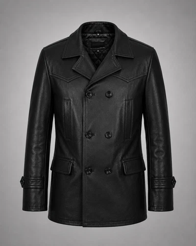 Men's German WWII KRIEGSMARINE DR WHO Pea Coat Hip Length Cowhide Leather Jacket - product listing photo