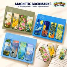 4PCS Magnetic Bookmarks Van Gogh Monet Floral Art Page Markers Book Clips Gift
