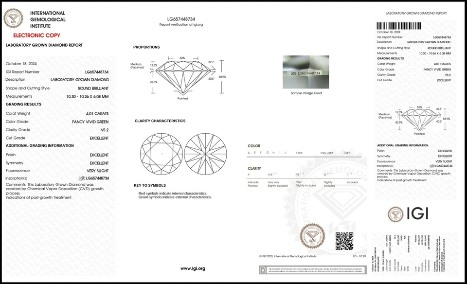 4.01 Round Lab Grown Diamond For Chirstmas Gift IGI Certify Fancy Vivid Green - Image 4 of 4