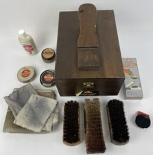 Vintage Kiwi Brand Hand Crafter Shoe Valet Wooden Box Kit w/ Supplies Bundle +++