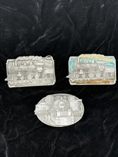 Lot of 3 Vintage Steam Locomotive Train Railroad Siskiyou Belt Buckle Made USA