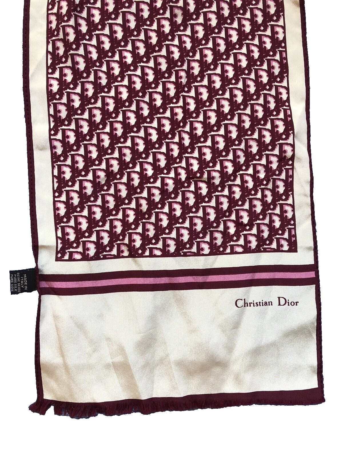 Écharpe en soie vintage Christian Dior   logo trotteur, vin rouge
