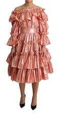 DOLCE & GABBANA Dress Pink Ruffled Dress Silk Cotton Gown IT38 /US4/ S RRP $4100