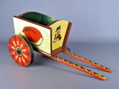 Chariot En Bois Jouet Conteneur Peint À La Main Vintage Années 80 - Photo 1/4