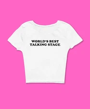 Worlds Best Talking Stage Crop Top Baby Tee Y2K 2000s Funny Ironic Cute Graphic