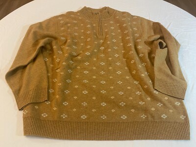 Jos A Bank 1/4 zip up Crew Neck long sleeve Tan Pullover Sweater XL