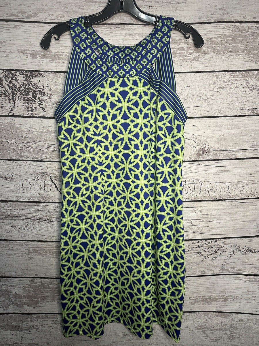 GRETCHEN SCOTT Women Dress Isosceles Biltmore Sleeveless Blue Green Geo  Size M