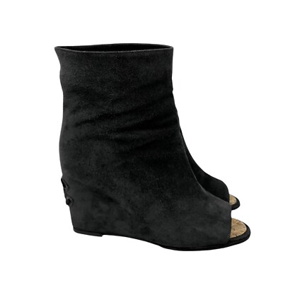 CHANEL シャネル ブーツ 黒 EU37(23.5cm位) 4100125Y0047 CHANEL Vintage CC Logo Short Boots #37.5 Suede Black Cream