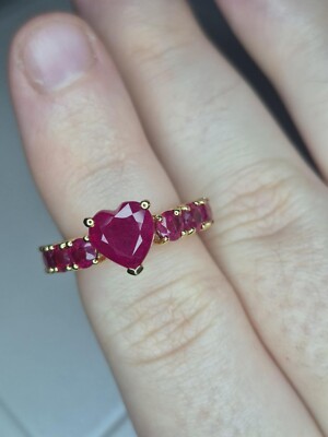 Größe K 4,5ct Afrikanischer Rubin Herz Ring in 18K Gold Overlay 925 Sterling Silber