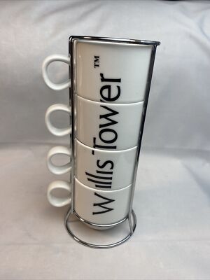 Willis Tower Stackable Souvenir Ceramic Expresso/coffee Mugs. Almost MINT...