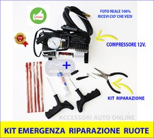 Compressore Professionale 12V. per Auto Moto + KIT Riparazione Ruote Emergenza