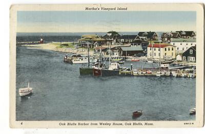 Postcard Martha's Vineyard Island Oak Bluffs Harbor from Wesley House MA 