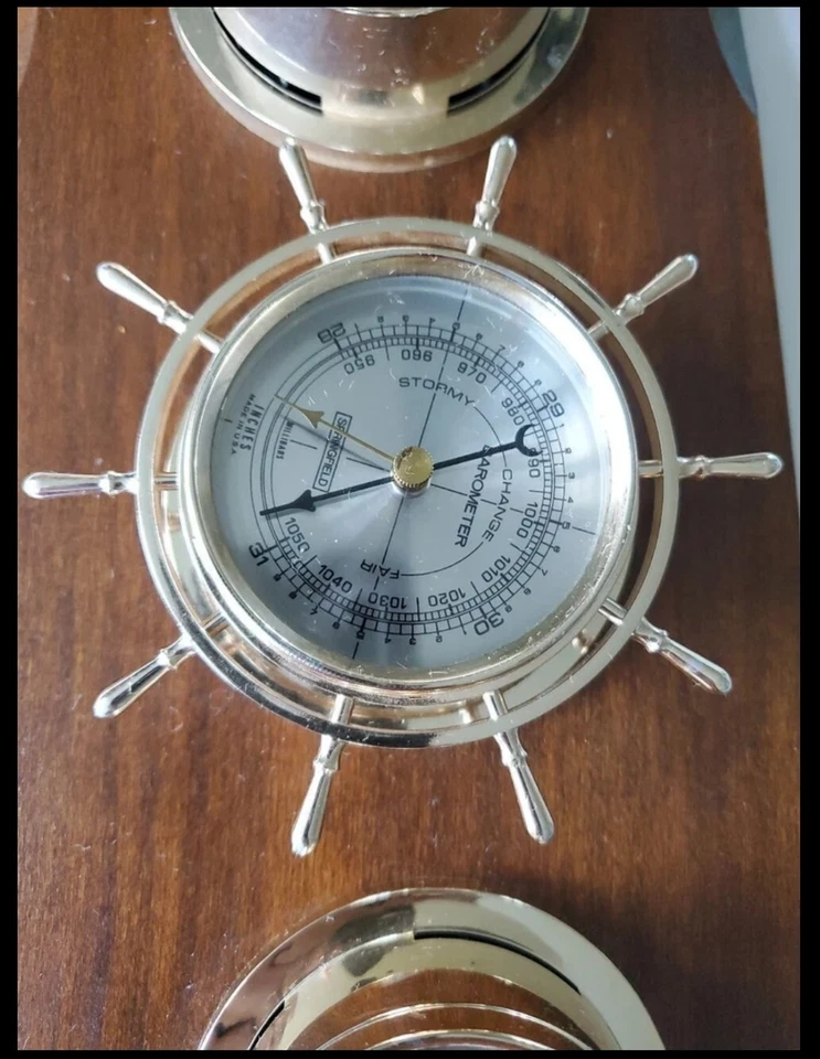 Temperatura y Barómetro Pantalla de Pared Springfield Instrumento Reloj Madera 16x4x7" Foto 3 de 4