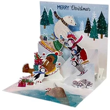 Arctic Sledding Polar Bear Seal Walrus Penguins 3D Pop-Up Christmas Card
