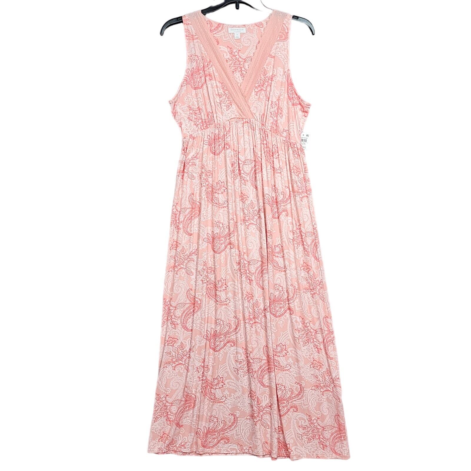 Charter Club Sleeveless Nightgown Lace Trim Orange Blossom Paisley Small