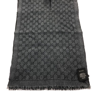 Gucci 508027 Scarf Muffler Gg Logo Wool Gray Used From Japan | eBay