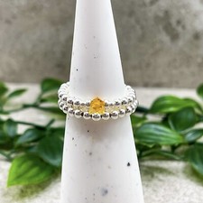 Sterling Silver November Birthstone Ring Topaz Beaded Stretch Stacking Gift