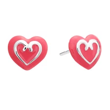 925 Sterling Silver Baby Heart Enamel Stud Earrings Push-back Sleeper Studs