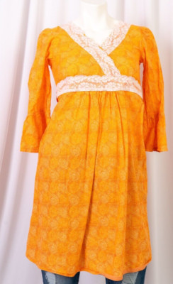 Boho Orange swirl and lace handmade dress sz S