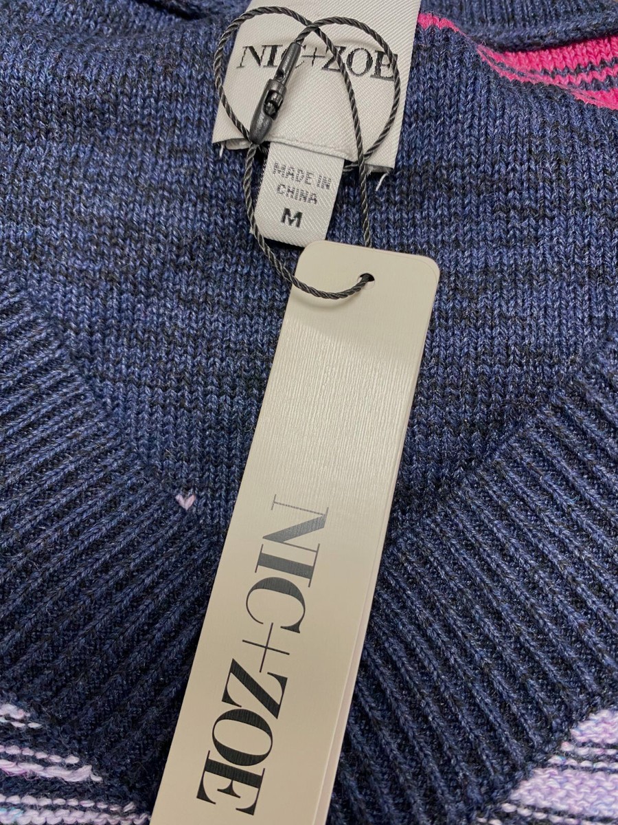 NIC+ZOE Women's Vivid Vibes Sweater - Colorful Pullover With V-Neck And Dropped Shoulders
