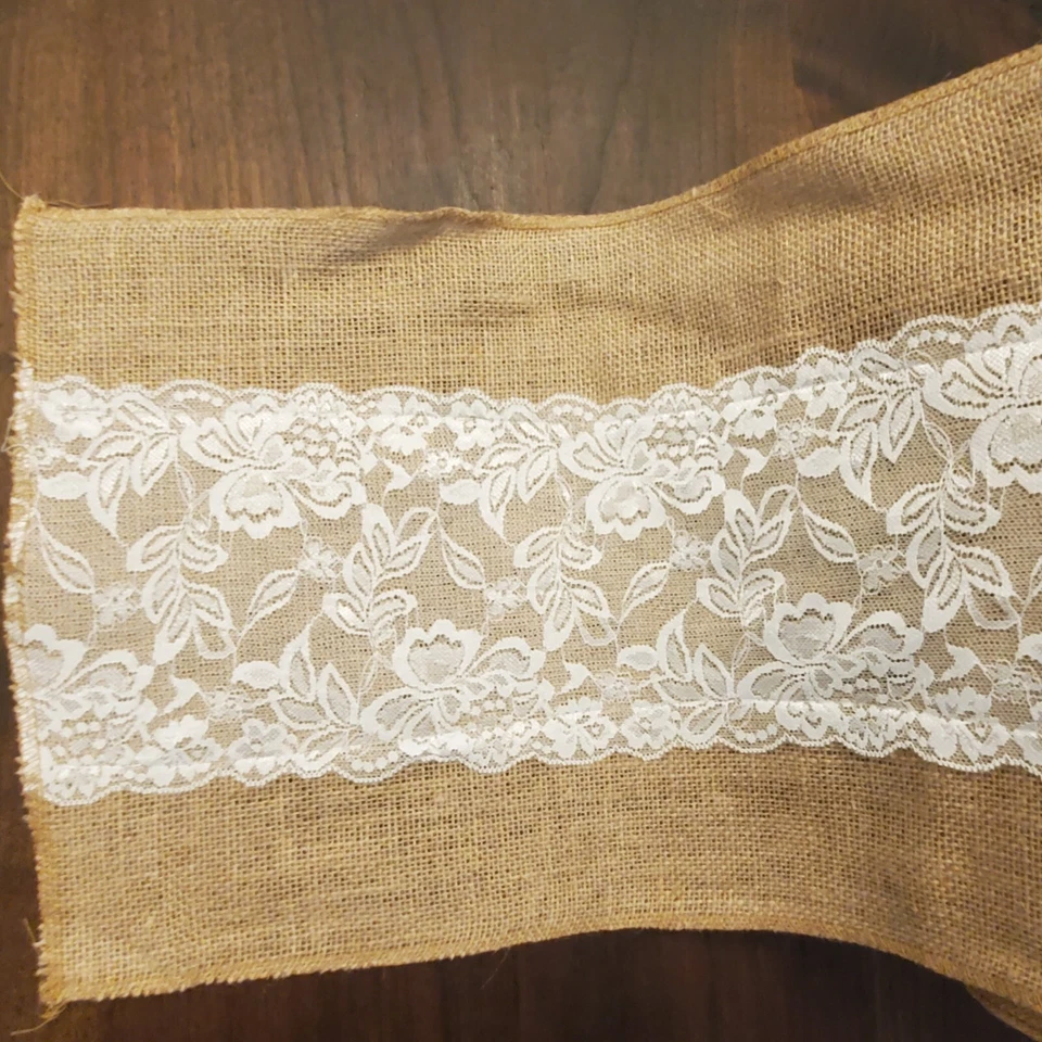 Corredor de mesa vintage de encaje de arpillera 12"x30 yardas, nuevo, decoración de boda, rústico Foto 2 de 4