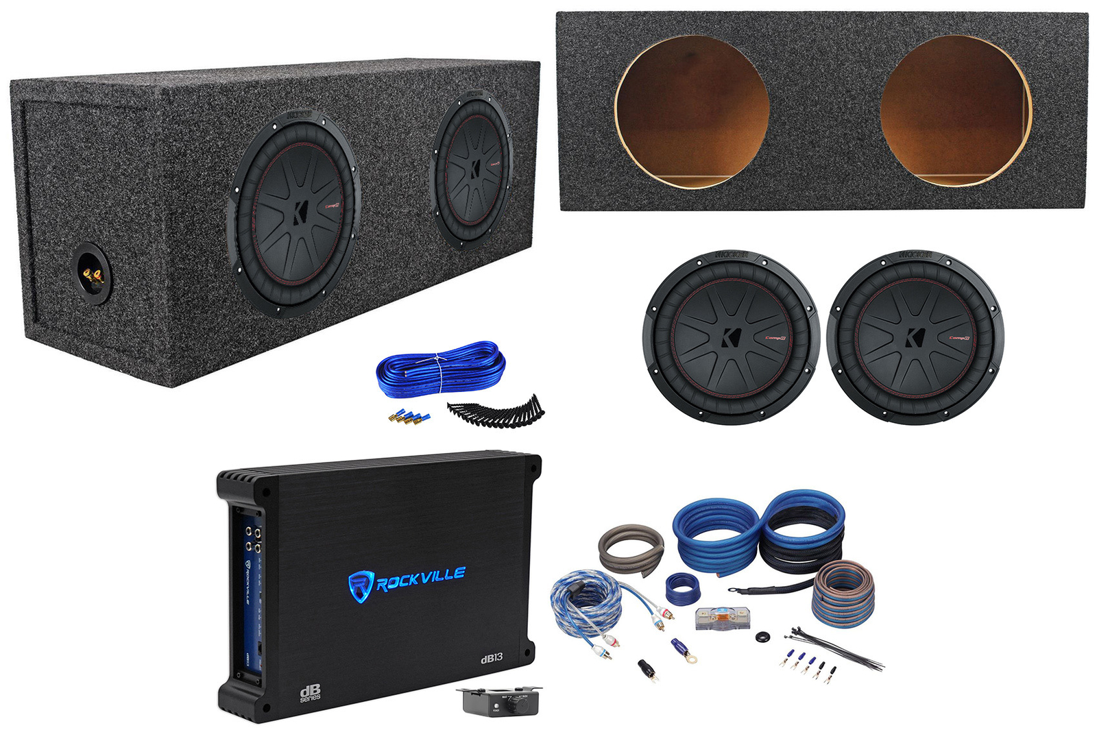 2 Сабвуфера Kicker 48CWR102 COMPR10 мощностью 10 1600 Вт Герметичная коробка Моноусилитель Комплект усилителей 82990₽