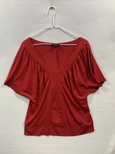 Womens AB Studio Red Blouse Top Short Sleeve V-neck Size L
