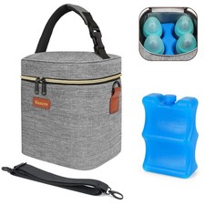 Insulated Breastmilk Cooler Bag Fits 4 Bottles Up To 9 Ounce Ice Pack Grey