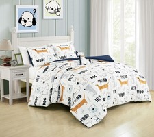 4-Piece Cartoon Dogs Kids Bedding Set Full/Queen Size - Black White Brown Gra...