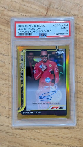 2025 Topps Chrome F1 Lewis Hamilton Gold Auto 16/50 PSA 9